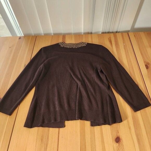 Women's Brown Beaded Cardigan Sweater Goblin Fairy Floral Whimsical 3/4 Sleeve S - Picture 11 of 12